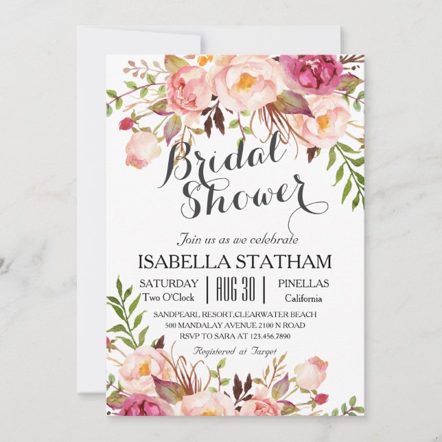 Invitación Moda Floral Wreath Rústica Bridal Shower2 (Anverso)