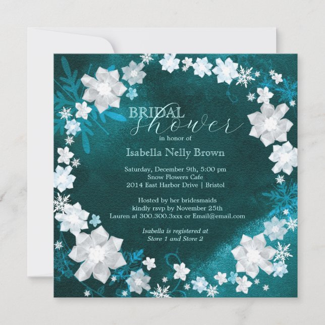Invitación Moda Floral Wreath Verde azulada ducha de novias (Anverso)