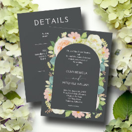 Invitación Moda Florals Boda oscuro todo en uno