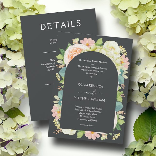 Invitación Moda Florals Boda oscuro todo en uno (Subido por el creador)