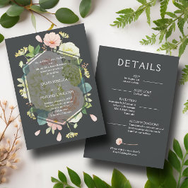 Invitación Moda Florals Boda oscuro todo en uno
