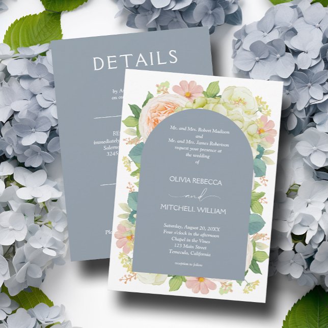 Invitación Moda Florals Boda todo en un azul turbio (Subido por el creador)