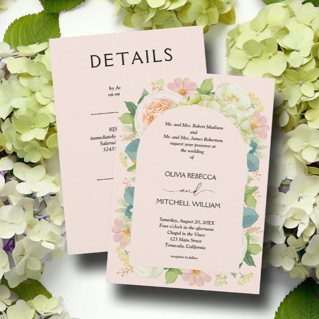 Invitación Moda Florals Rubor Boda rosa todo en uno (Subido por el creador)