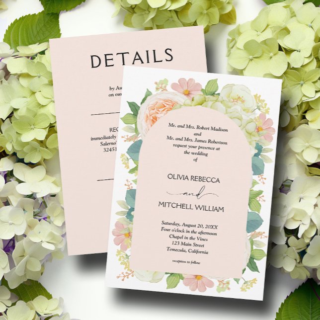 Invitación Moda Florals Rubor Boda rosa todo en uno (Subido por el creador)