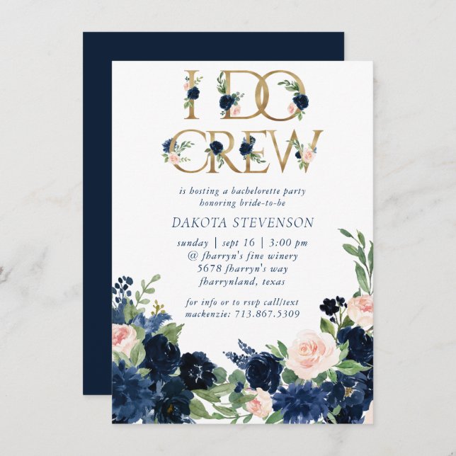 Invitación Moda florece | Armada romántica y Rubor I Do Crew (Anverso / Reverso)
