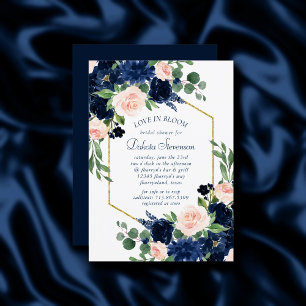 Invitación Moda florece   Azul marino y Baby Shower rosa Rubo