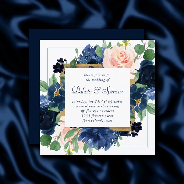 Invitación Moda florece | Azul marino y floral rosa Rubor (Subido por el creador)
