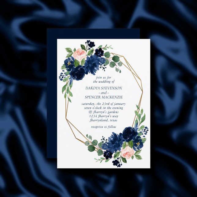 Invitación Moda florece | Azul marino y floral rosa Rubor (Subido por el creador)