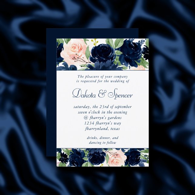 Invitación Moda florece | Azul marino y Rubor Pink Garland (Subido por el creador)