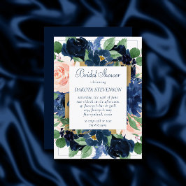 Invitación Moda florece | Ducha romántica Rubor y Rosa naval