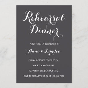Invitación Moda Florecer   Cena de ensayo de grises de carbón