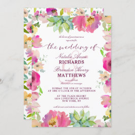 Invitación Moda floreciente y Boda de borde floral Rubor