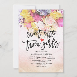 Invitación Moda Flores Baby Shower Dulce Chicas gemelos