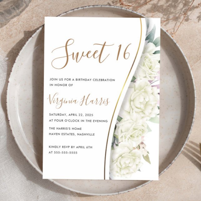 Invitación Moda Flores Blancas Dulce Dieciséis Cumpleaños (Subido por el creador)