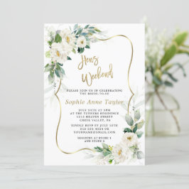 Invitación Moda Flores Blancas Gold Hens Bachelorette Weekend