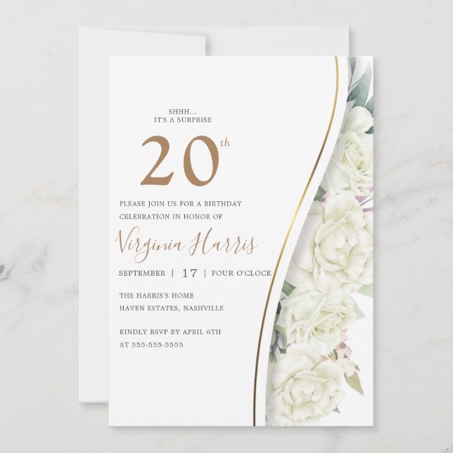 Invitación Moda Flores Blancas Veinte cumpleaños (Anverso)