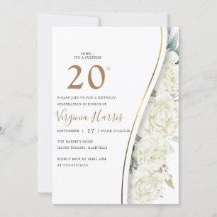 Invitación Moda Flores Blancas Veinte cumpleaños