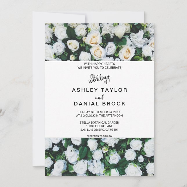 Invitación Moda flores botánicas rosas blancas Boda floral (Anverso)