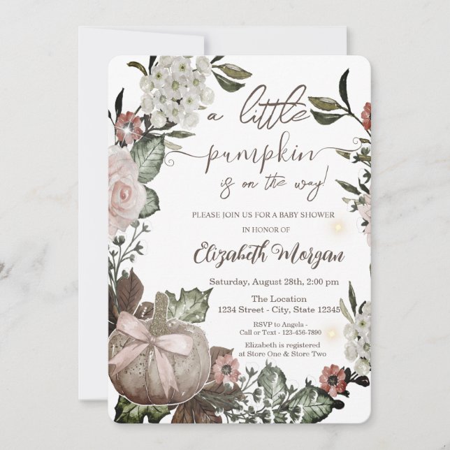 Invitación Moda Flores de calabaza otoñales dejan Baby Shower (Anverso)