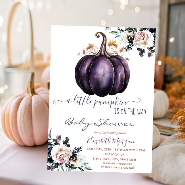 Invitación Moda Flores De Calabaza Púrpura, Baby Shower Dotad (Subido por el creador)