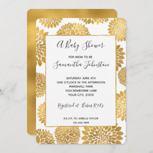 Invitación Moda Flores de Oro Baby Shower