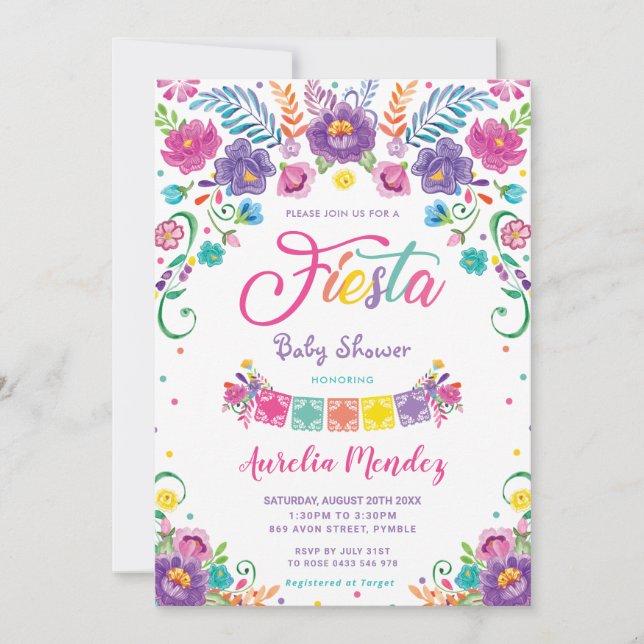 Invitación Moda Flores florales mexicanas Fiesta Baby Shower (Anverso)