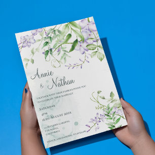 Invitación Moda Flores púrpuras verde deja Boda floral