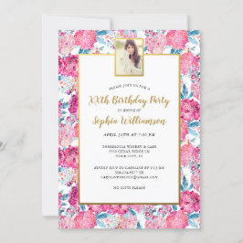 Invitación Moda Flores Rosa Cualquier Edad Añadir Fotos Fiest