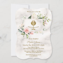 Invitación Moda Flores rosas marco Chica Mármol Santa Comunió