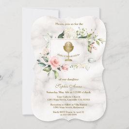 Invitación Moda Flores rosas marco Chica Mármol Santa Comunió