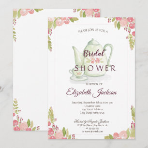 Invitación Moda Flores Teapot Bridal Shower