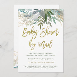 Invitación Moda Foliage| Baby Shower por Mail Gold Script