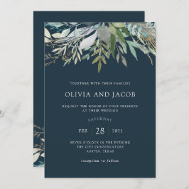 Invitación Moda Foliage | Boda azul oscuro