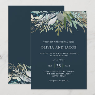 Invitación Moda Foliage   Boda azul oscuro