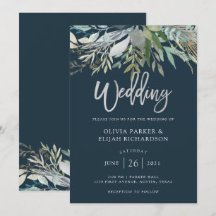 Invitación Moda Foliage   Boda azul oscuro