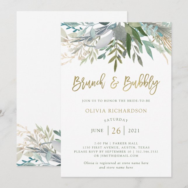 Invitación Moda Foliage | Brunch y Bubbly (Anverso / Reverso)