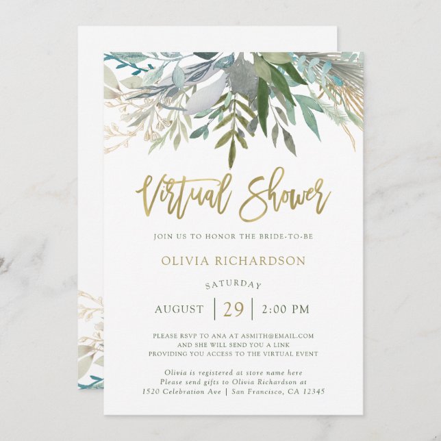 Invitación Moda Foliage | Ducha virtual de novias (Anverso / Reverso)