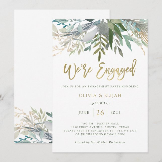 Invitación Moda Foliage | Fiesta de compromiso (Anverso / Reverso)