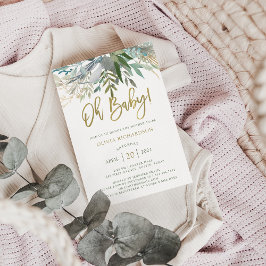 Invitación Moda Foliage | Oh Baby Baby Shower y Gold Script