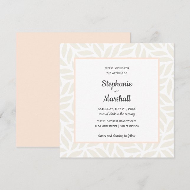 Invitación Moda follaje abstracta crema boda moderno (Anverso / Reverso)