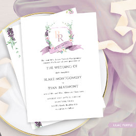 Invitación Moda formal Lilac, Púrpura, Boda monograma Pastel