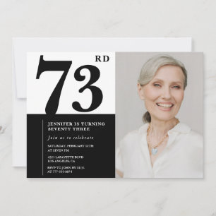 Invitación Moda foto blanca negra 73 cumpleaños
