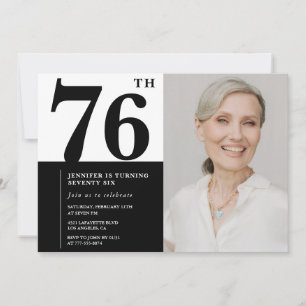 Invitación Moda foto blanca negra 76º cumpleaños