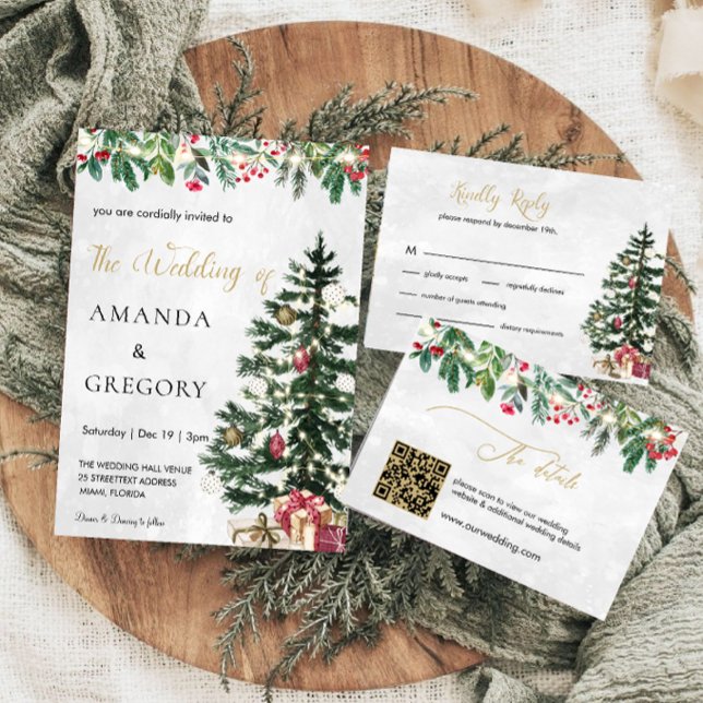 Invitación Moda foto boda de las luces del árbol de Navidad (Subido por el creador)