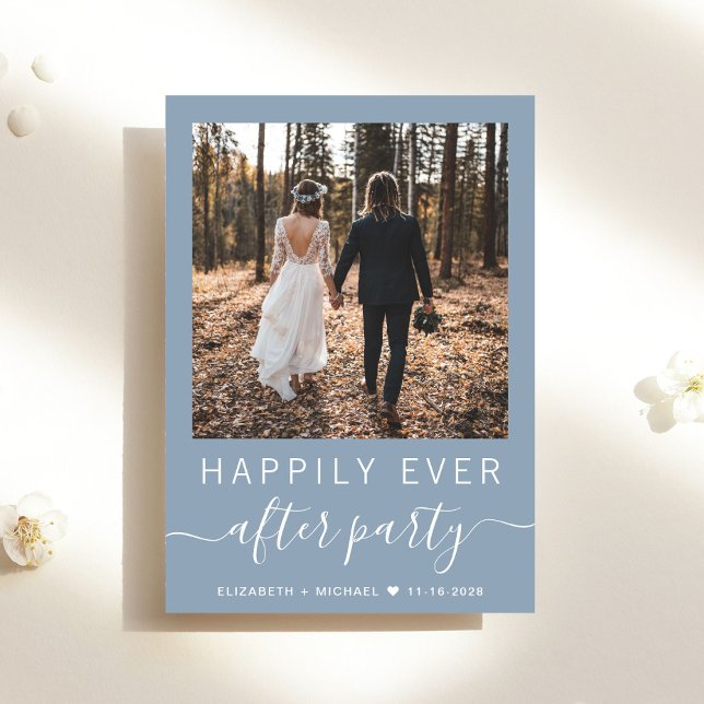 Invitación Moda Foto Código QR Dusty Blue Wedding Recepcion (Subido por el creador)