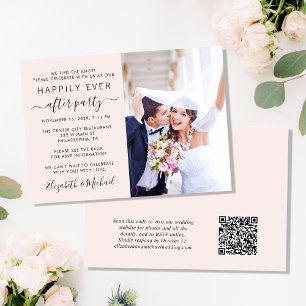 Invitación Moda Foto Código QR Recepción de boda rosada