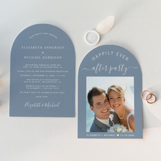 Invitación Moda Foto Dusty Blue Arch Wedding Recepcion (Subido por el creador)