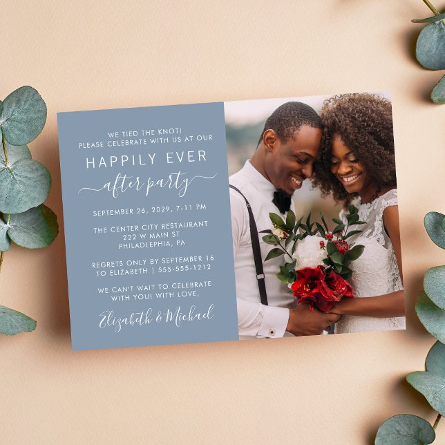 Invitación Moda Foto Dusty Blue Wedding Recepcion (Subido por el creador)