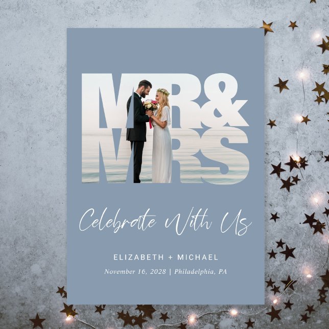 Invitación Moda Foto Dusty Blue Wedding Recepcion (A chic wedding reception invitation to set the tone for an unforgettable event)