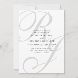 Invitación Moda Foto mínima Boda Monograma blanco negro